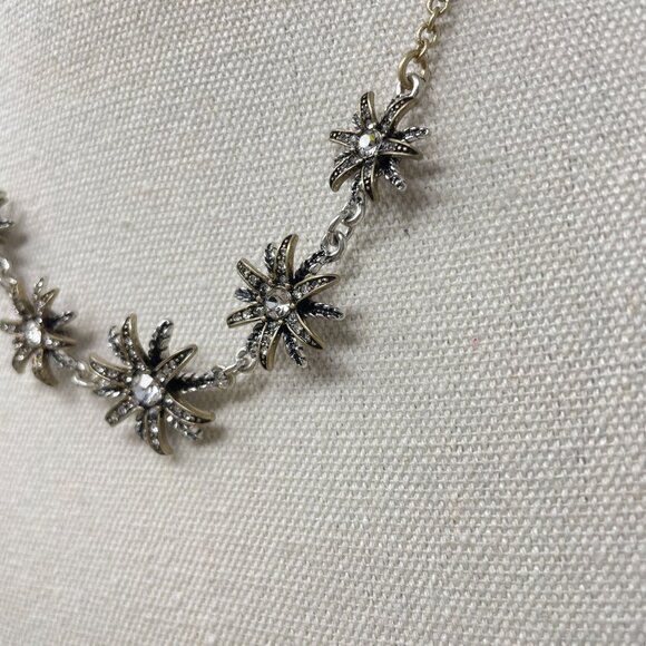 Vintage Starburst Rhinestone Necklace Gold & Silver‎ Tone Adjustable Chain - Picture 4 of 12